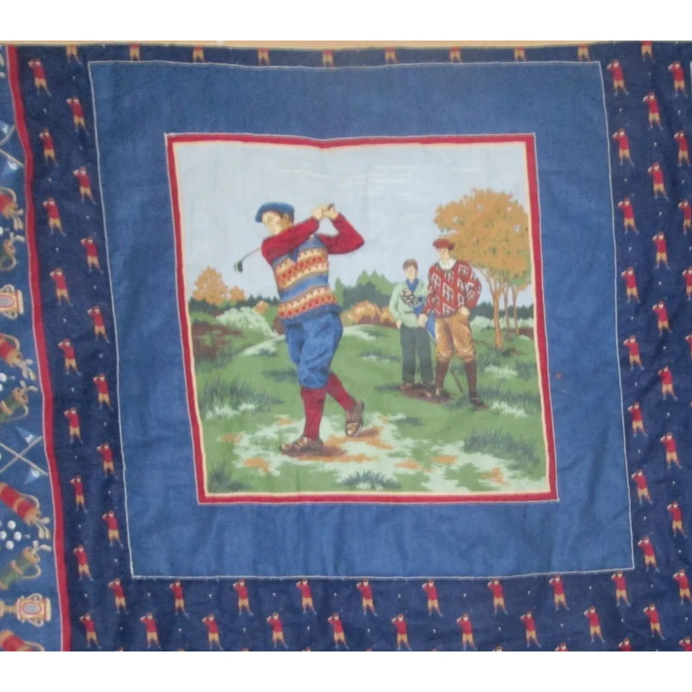 Handmade Quilt Size 44x34 Blue Golf‎ Vintage Style Four Square